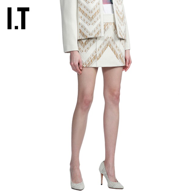 IT IRO Women's Skirt Fashion Commuter Line Pattern Embroidered Jacquard Fit Short Skirt ALISKAXI