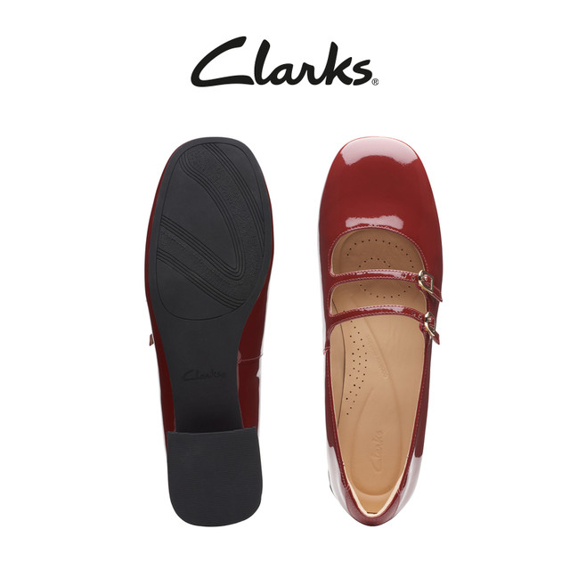Clarks Daiss30 Shine women's shoes autumn light red single shoes red Mary Jane shoes wedding shoes