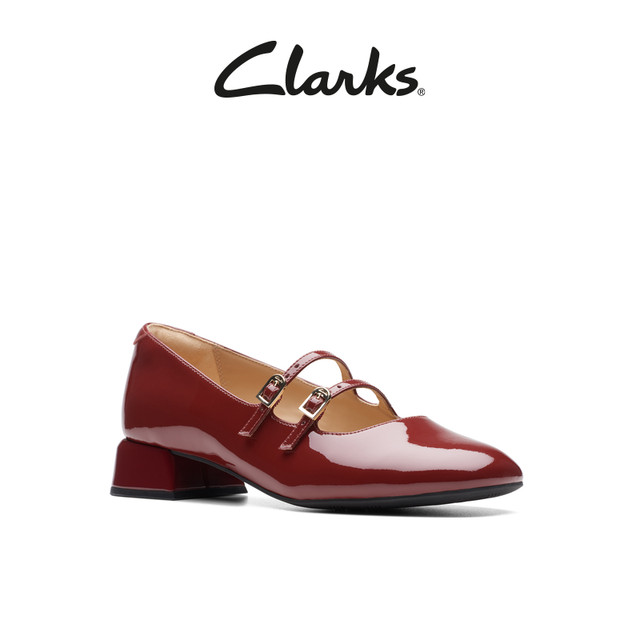 Clarks Daiss30 Shine women's shoes autumn light red single shoes red Mary Jane shoes wedding shoes