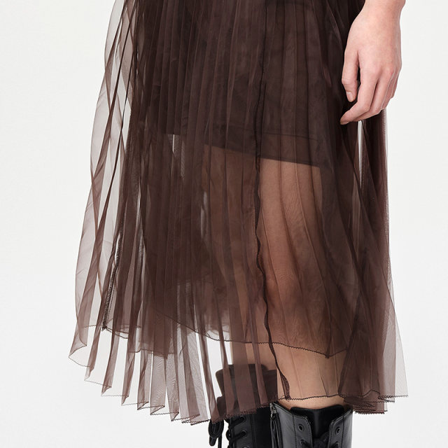 DAZZLE Disuole Spring and summer French temperament fairy mesh pleated A-line mid-length skirt for women