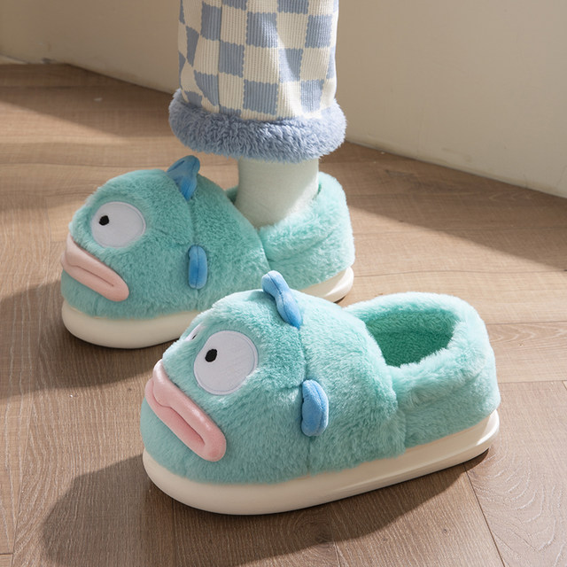 Women's heeled cotton slippers 2025 new style indoor home parent-child children's warm plus velvet ugly fish cotton shoes women's winter