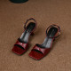 
French high-heeled temperament versatile back empty women's shoes 2025 summer new open toe one-word buckle strap square toe stiletto sandals for women