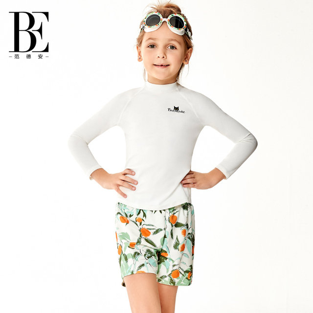 BE Fan De'an fashion children's fun swimwear sun protection anti-chlorine swimming sports children's half turtleneck long-sleeved split swimsuit