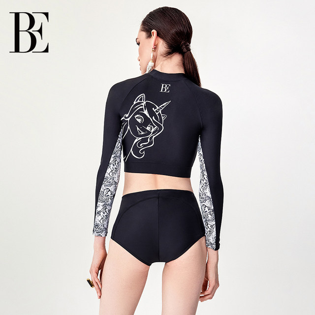 BE Fan De'an split swimsuit long-sleeved sun protection triangle high waist graffiti 2025 new product