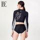 BE Fan De'an split swimsuit long-sleeved sun protection triangle high waist graffiti 2025 new product