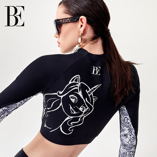 BE Fan De'an split swimsuit long-sleeved sun protection triangle high waist graffiti 2025 new product