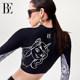 BE Fan De'an split swimsuit long-sleeved sun protection triangle high waist graffiti 2025 new product