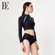 BE Fan De'an split swimsuit long-sleeved sun protection triangle high waist graffiti 2025 new product