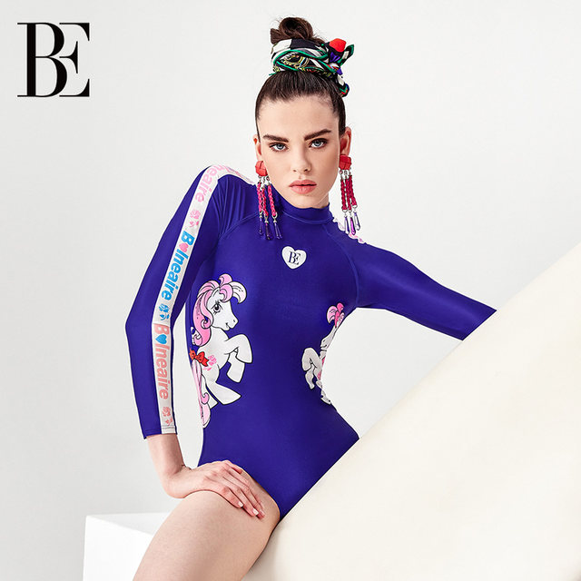 BE Van Dean Little Pony Co-branded Series 2025 New One-piece Swimsuit Triangle Women's Long Sleeve Sun Protection Body Shaping