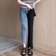 2025 summer new large-size slit nine-point suit pants black versatile slim high waist slightly flare casual pants for women