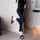 2025 summer new large-size slit nine-point suit pants black versatile slim high waist slightly flare casual pants for women