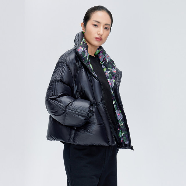 Ailei'er winter versatile short down jacket for women's printed loose stand collar thermal jacket off-season clearance