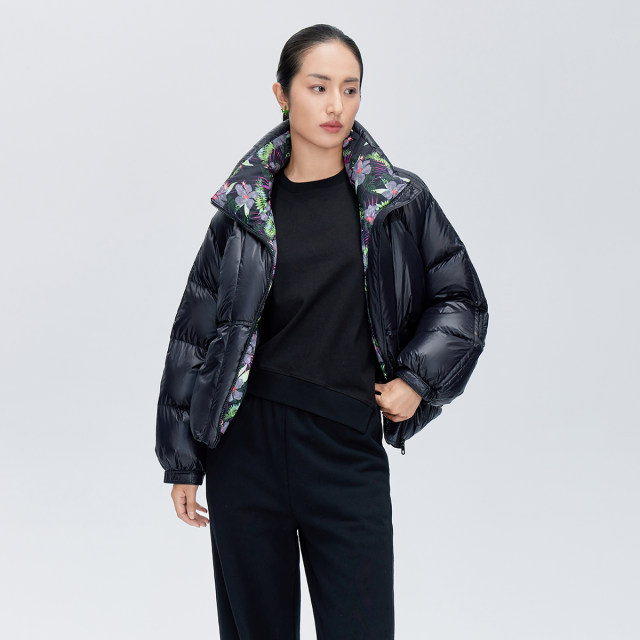 Ailei'er winter versatile short down jacket for women's printed loose stand collar thermal jacket off-season clearance