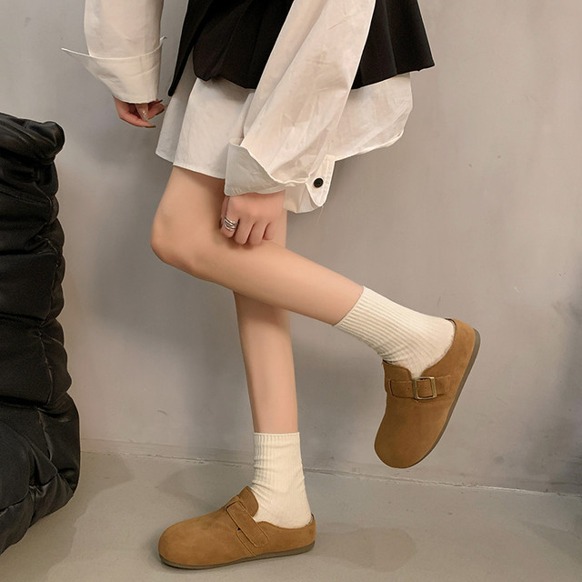 Baotou Birkenstock slippers for women, velvet outer wear, 2025 new winter warm cotton slippers, one-step pregnant women, half slippers, large size