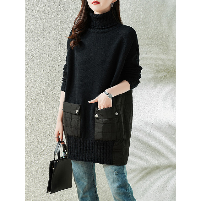 Coffee color high -necked mid -length sweater women in winter thickened 2023 new large size loose outside wearing covered butt tops