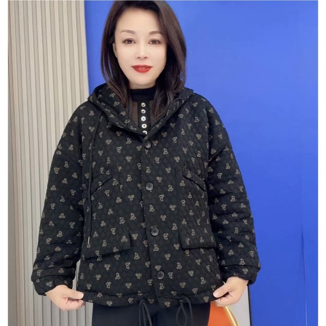 Mom's autumn and winter velvet, thickened and warm 2025 new style jacket, fashionable hooded middle-aged and elderly women's cotton top trendy