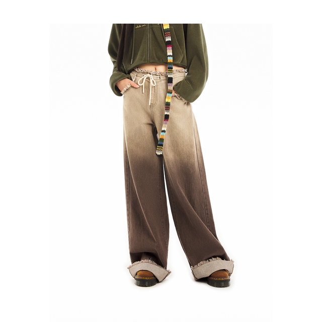 Leting Workwear Gradient Denim Loose Fashionable Wide Leg Pants Women's Jeans C2HAD4152