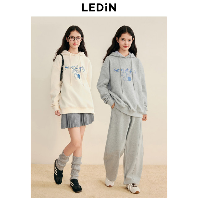 Lecho Korean hooded basic sweatshirt in winter new style grass simple basic rasp letter printed loose top