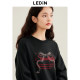 Lechang Bow Printing Flower Circle Round Sweatshin Women's Women's Winter New Loose Shoulder Embroidery Top*
