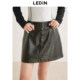 Lecho nostalgic rivet short skirt autumn new PU leather skirt retro hot girl style A-swing skirt