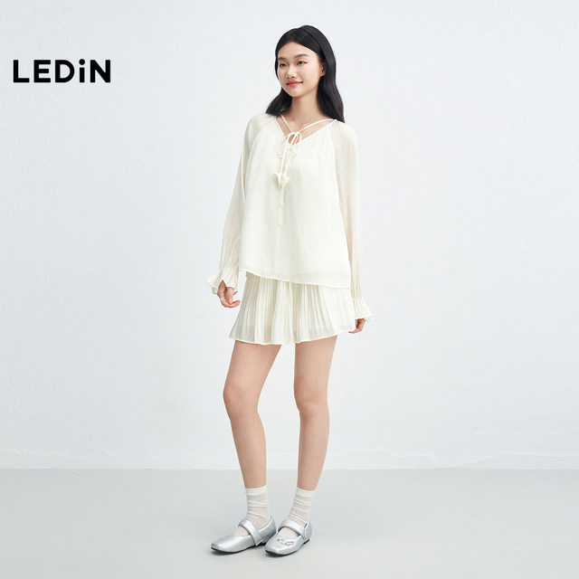 Lecho thin pleated skirt for women in 25 summer new bright silk big skirt hem skirt elastic waist Korean sweet short skirt