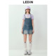Lecho College style retro strap skirt summer new casual work style denim suspender vest skirt