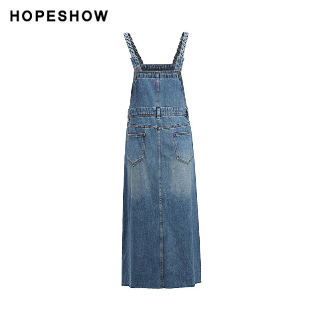 Red sleeve summer new women's retro washable burr front slit square collar pull-out denim strap skirt