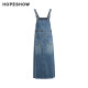 Red sleeve summer new women's retro washable burr front slit square collar pull-out denim strap skirt