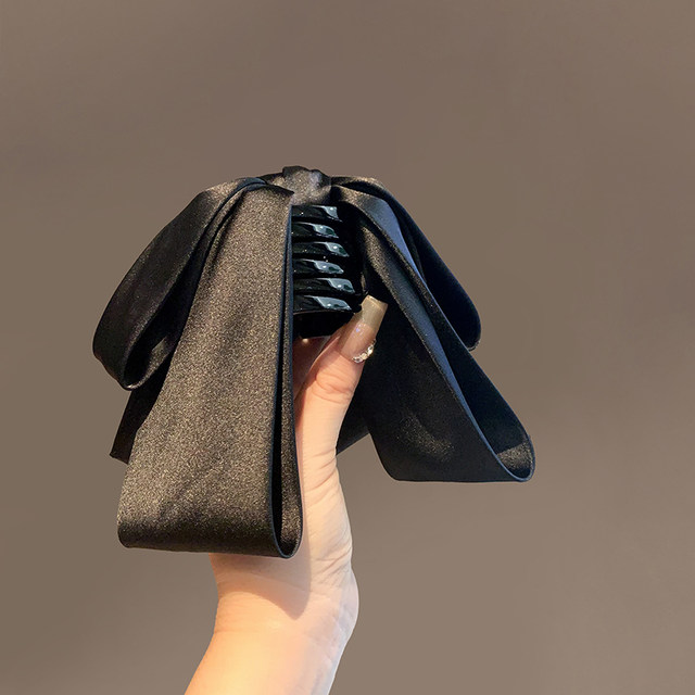 
Korean version simple INS black bow ponytail grabbing gold label hair clip female high-end attendance clip