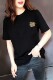 2025 summer women's short-sleeved T-shirt black pure cotton letter embroidered round neck Korean version large size half-sleeved slim fit and trendy
