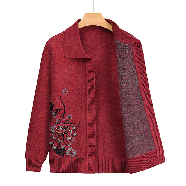 Grandma Spring and Autumn Coat Older People Spring and Autumn Women Loose Thin Old Lady Clothes Mom Knitted Sweater Cardigan