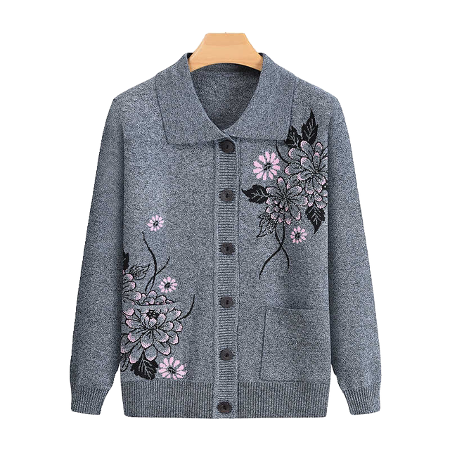 Grandma Spring and Autumn Coat Older People Spring and Autumn Women Loose Thin Old Lady Clothes Mom Knitted Sweater Cardigan