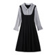 300Jin [Jin is equal to 0.5kg] Fat Ying plus size women's college style contrasting color fake two-piece Korean style loose and age-reducing long dress