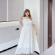 Fat Yingying large size women's sweet atmosphere, romantic fairy skirt French embroidered tulip long dress
