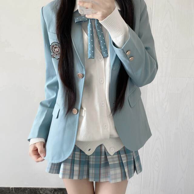 The green suit badge of the Haruki Ministry JK uniform long -sleeved suit girl school confessing spring and autumn
