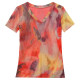 2025 summer new fashion printed V-neck T-shirt for women short-sleeved European tie-dye mesh top slim half-sleeved shirt