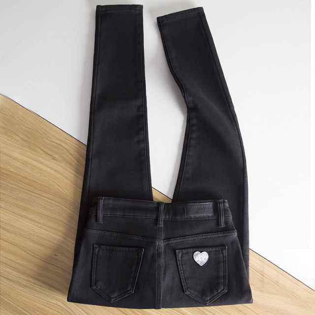 Embroidered black jeans women's tiny feet pants 2025 spring and summer new high-waisted slimming tight stretch pencil pants