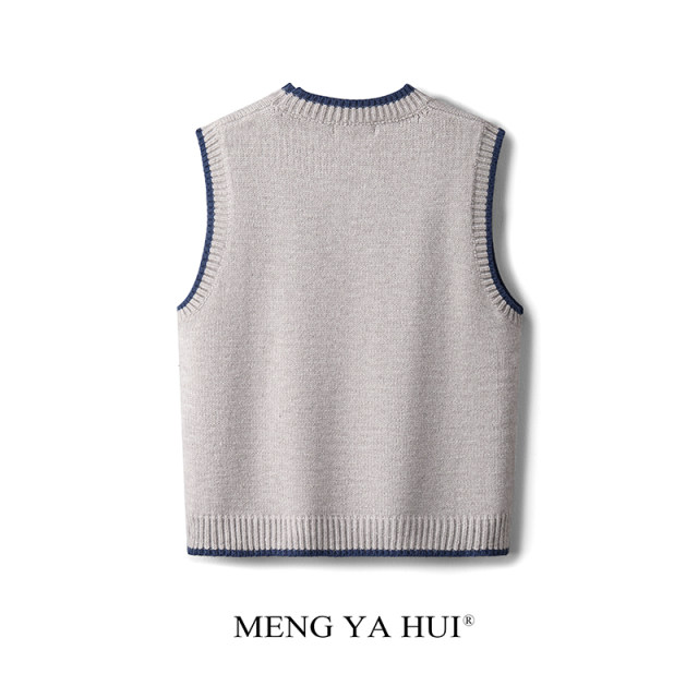 French retro knitted vest for women in spring, autumn and winter, versatile solid color round neck sweater vest with sleeveless top