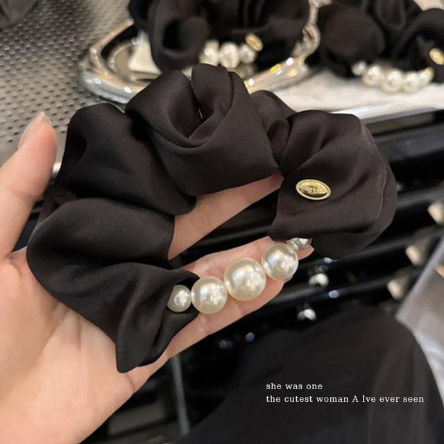 Super beautiful pearl large intestine hair ring Korean black rubber band tie head rope high-end meatball hair decoration rope
