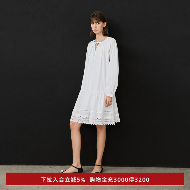 LILY2025 Spring Romantic Temperament Tie V-neck Vacation Commuter Loose Long Sleeve Dress Small White Dress Women
