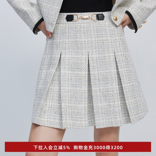 Lily Ole Spring Women's Age Reduction College Senior Fragrant Fragrant Cross -Lims High waist A -shaped skirt short skirt
