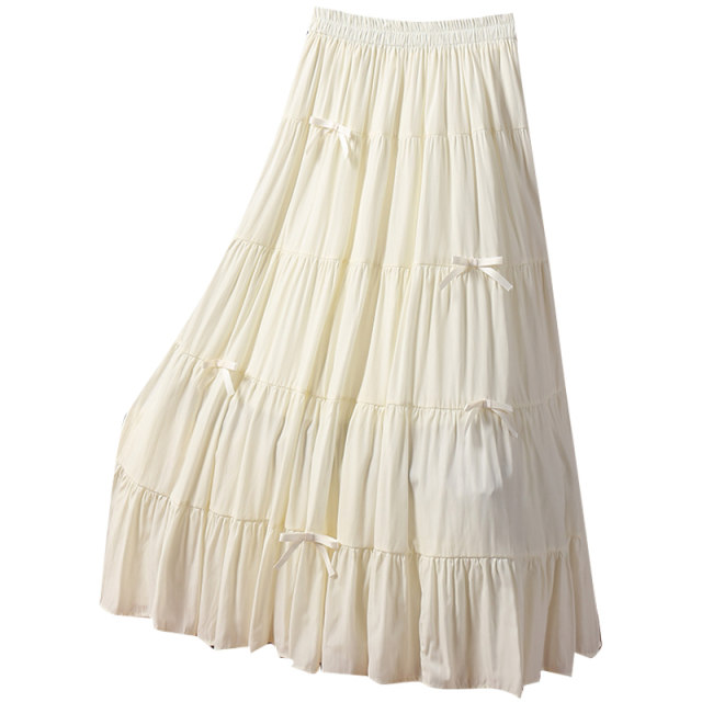 2025 new Autumn and Winter 2025 draped bow cake skirt skirt women's slim white skirt long skirt umbrella skirt
