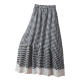 Casual lace edge splicing plaid skirt for women in spring 2025 new high-waisted slim A-line long skirt umbrella skirt