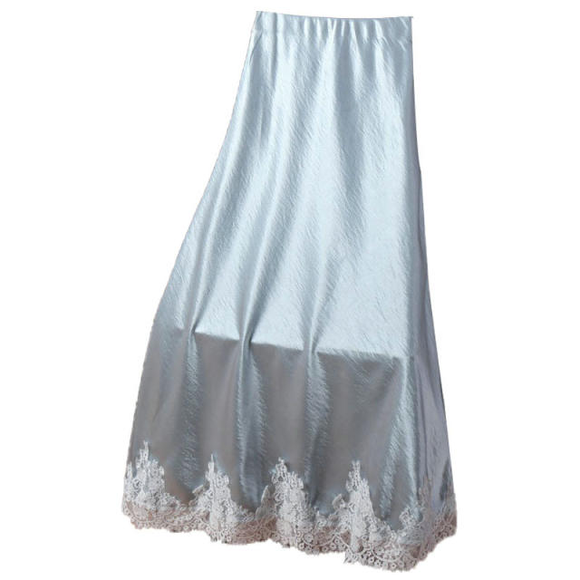 New Chinese style lace spliced ​​skirt for women 2025 spring new acetate satin bread hip skirt fishtail skirt long skirt