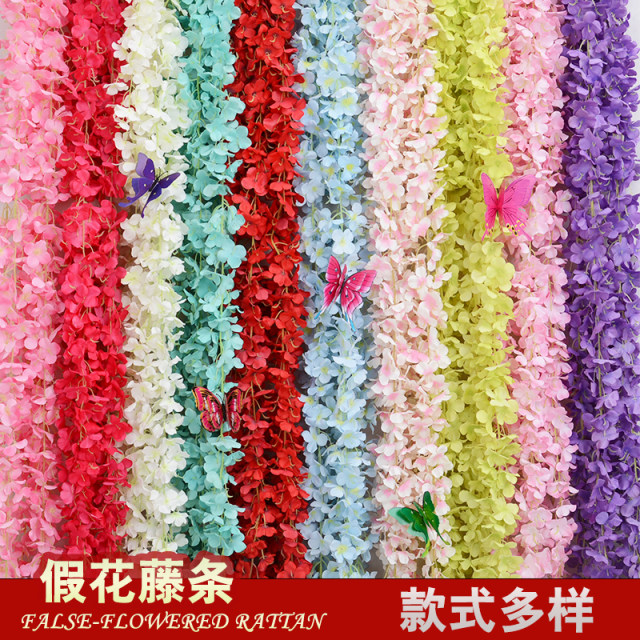 Simulated plants, roses, artificial flowers, rattan wedding arches, stair handrails, air-conditioning pipes, winding and blocking ceiling decoration