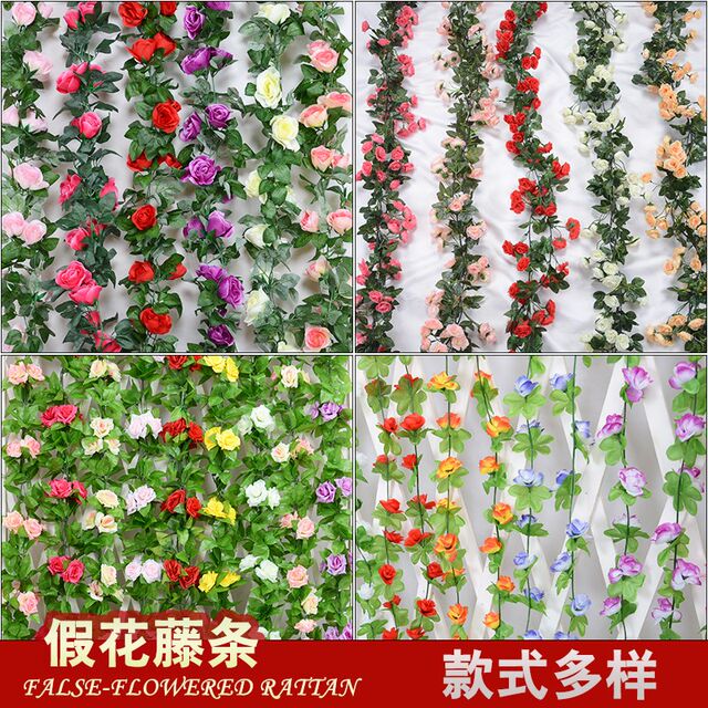 Simulated plants, roses, artificial flowers, rattan wedding arches, stair handrails, air-conditioning pipes, winding and blocking ceiling decoration