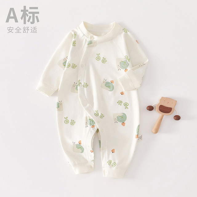 0-2 years old infant pure cotton jumpsuit for boys and girls, type A boneless butterfly clothing, side-breasted romper, spring and autumn