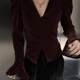 French temperament celebrity V-neck bubble trumpet sleeve waist slit versatile women velvet retro slim body sleeves