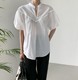 Summer loose slit stand collar puff sleeve white shirt women's large size short-sleeved casual shirt fashionable doll shirt top