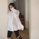 Mid-length white lantern sleeve shirt for women loose sweet doll shirt for long sleeve stand collar irregular fashionable shirt trendy